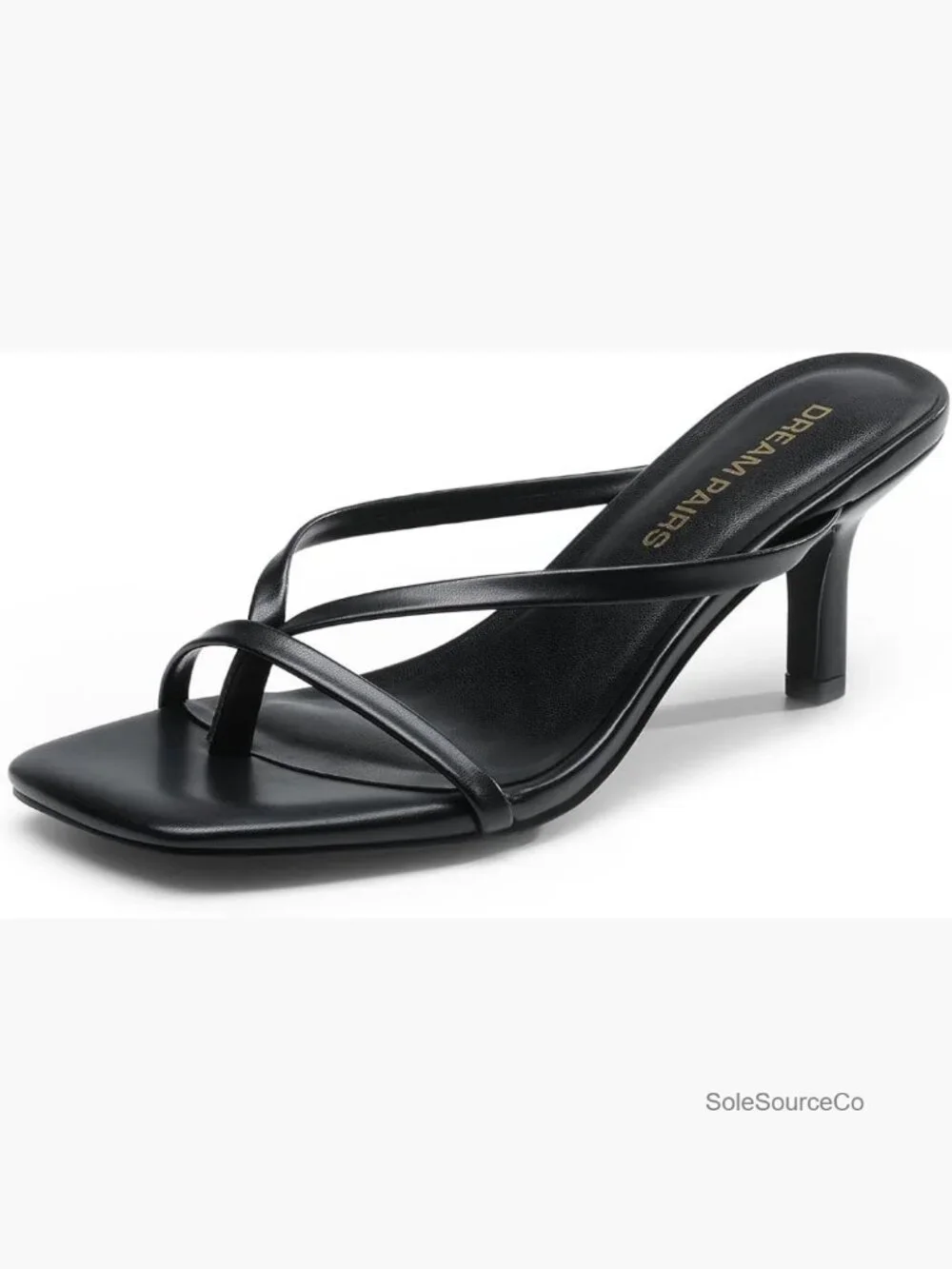 Kitten Heels Women Square Toe Thong Sandals Slides Strappy Low Heel Dress